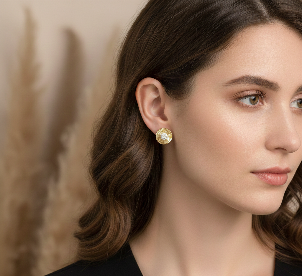 14K Gold Fluted Diamond Earrings: Elegant Party Jewelry