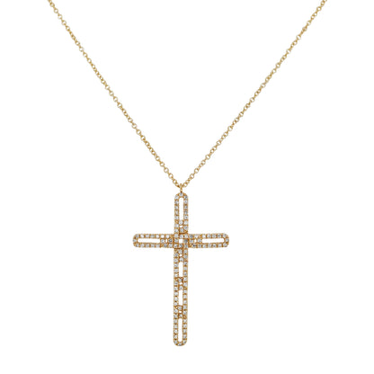 14K Yellow Gold Diamond Cross Necklace, 2/5 CTW, 18 Inch Cable Chain