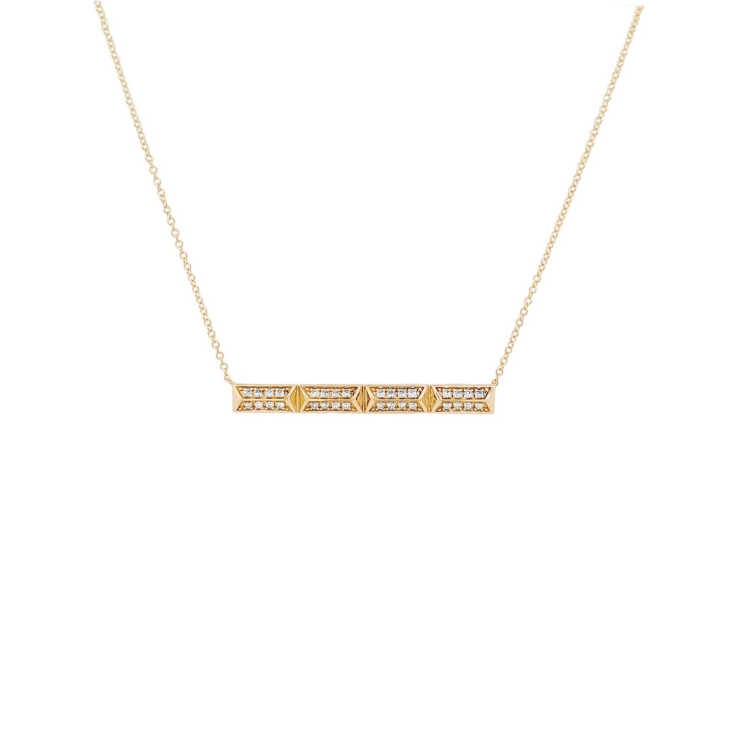 14K Yellow Gold Diamond Bar Necklace, Geometric Pendant, 1/5 CTW, 18 Inch Cable Chain