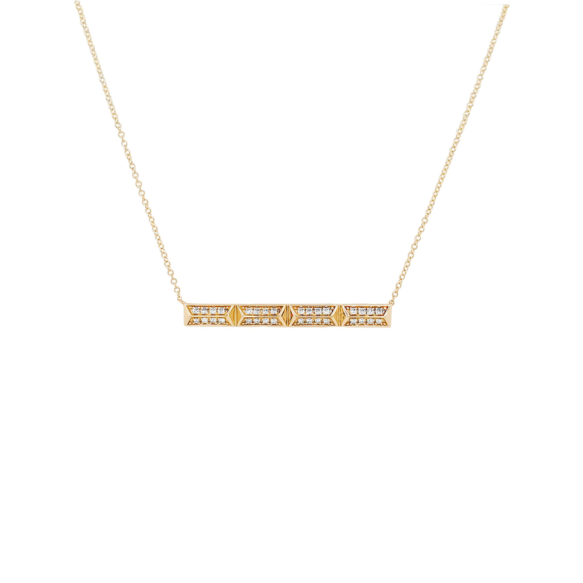 14K Yellow Gold Diamond Bar Necklace, Geometric Pendant, 1/5 CTW, 18 Inch Cable Chain