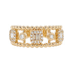 14K Yellow Gold Diamond Art Deco Ring, Beaded Band