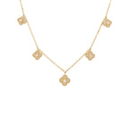 14K Yellow Gold Diamond Clover Necklace, Matte Milgrain Pendant