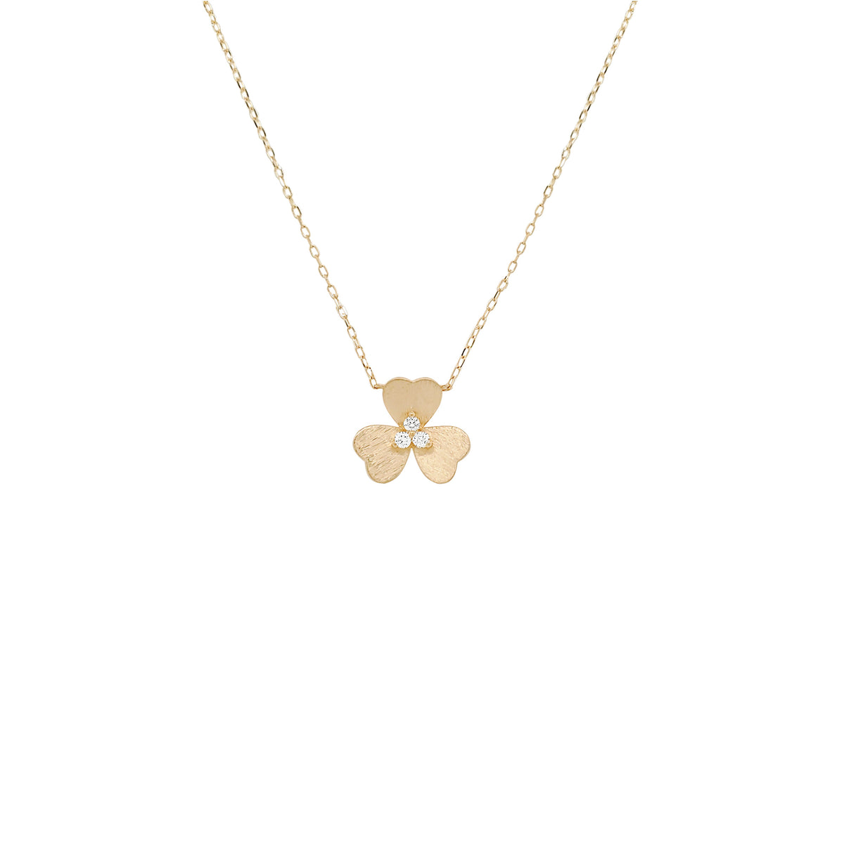 14K Yellow Gold Flower Pendant Necklace with Diamond Trio – Adjustable 18 Inch Chain