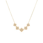 14K Yellow Gold Diamond Clover Necklace, Milgrain Floral Pendant