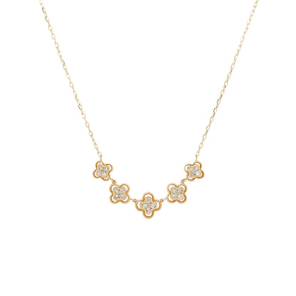 14K Yellow Gold Diamond Clover Necklace, Milgrain Floral Pendant