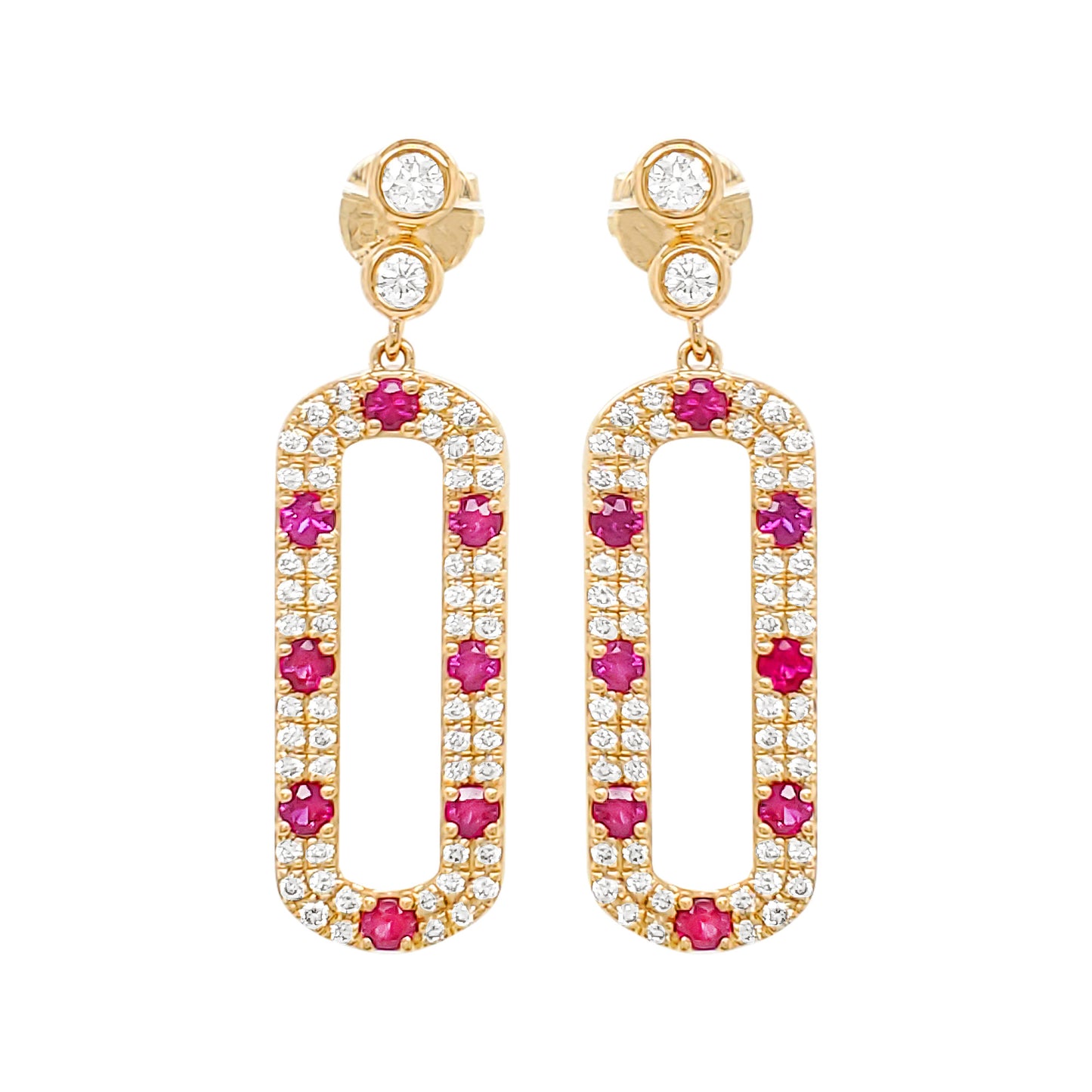 14K Yellow Gold Ruby Diamond Dangle Earrings, July Birthstone