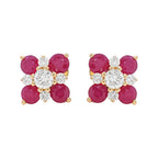 14K Gold Ruby Diamond Floral Stud Earrings, July Birthstone Jewelry