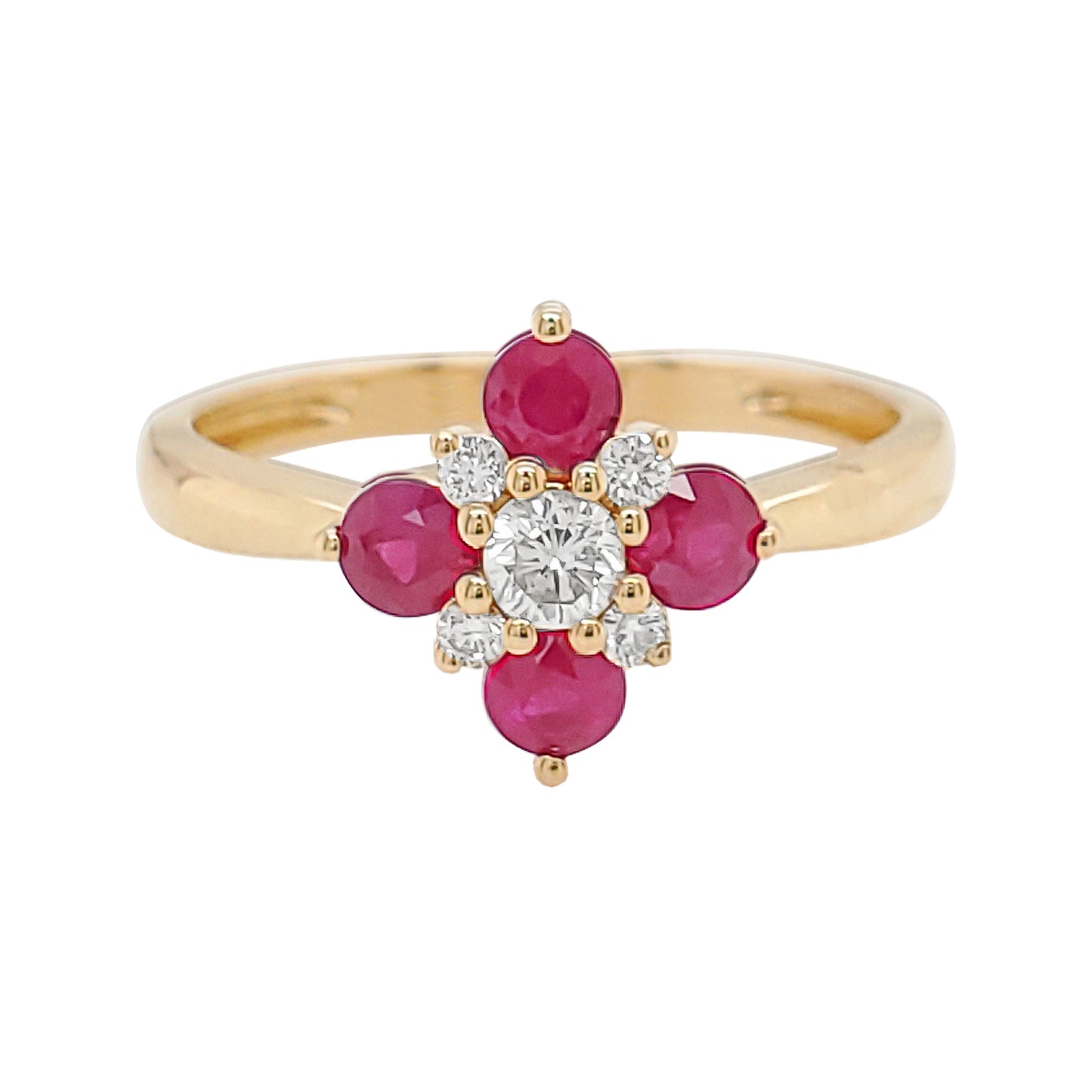 14K Gold Ruby Diamond Floral Ring, Art Deco Promise Ring