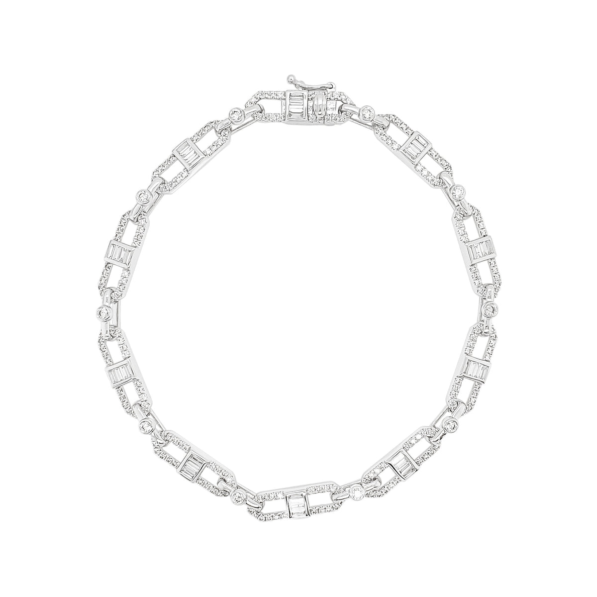 14K White Gold Diamond Paperclip Bracelet, Art Deco Style, 1 1/2 CTW