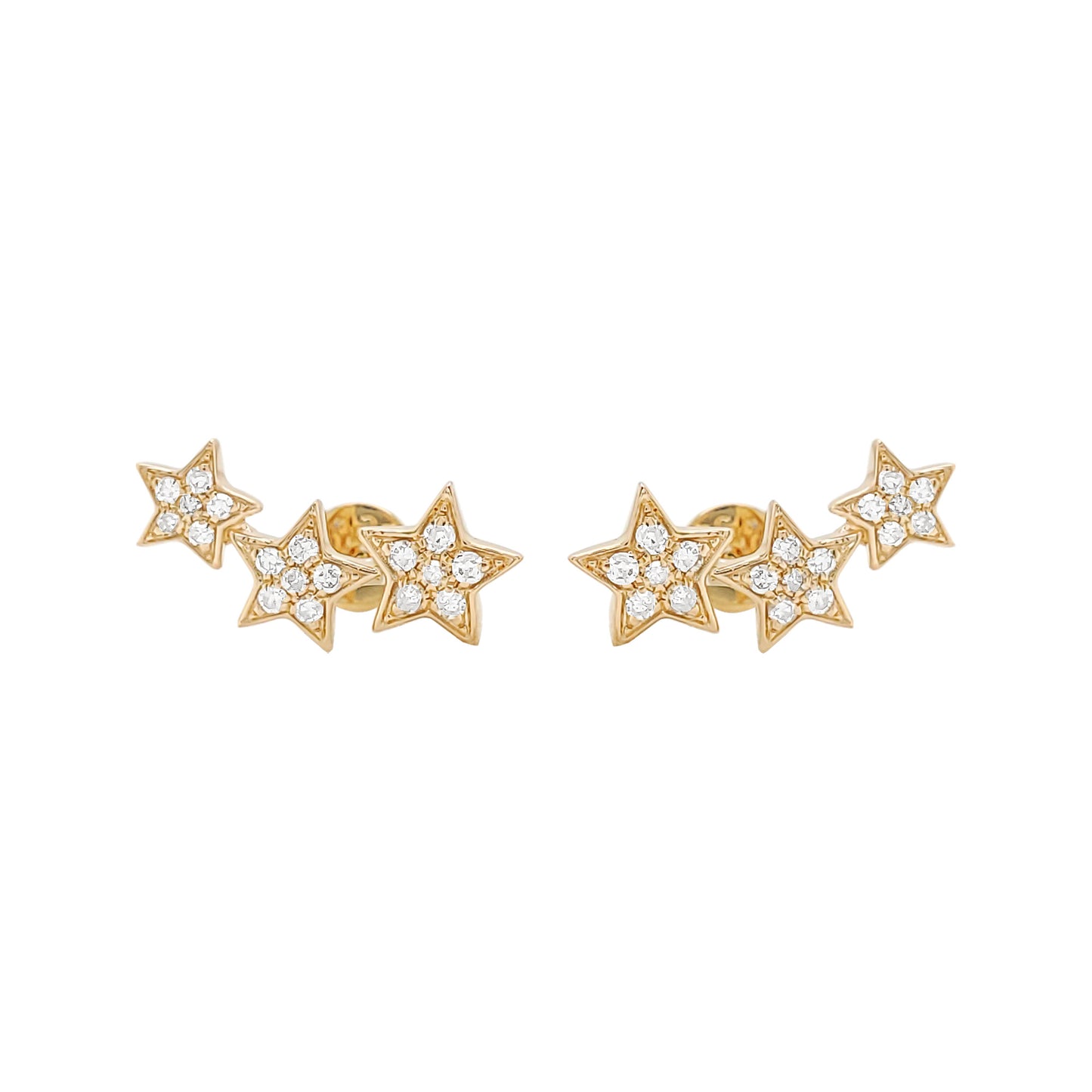 14K Gold Diamond Star Ear Climbers, Celestial Crawler Earrings