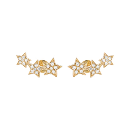 14K Gold Diamond Star Ear Climbers, Celestial Crawler Earrings