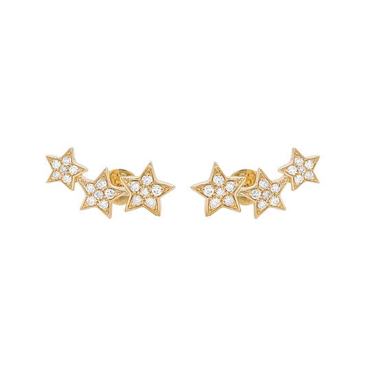 14K Gold Diamond Star Ear Climbers, Celestial Crawler Earrings