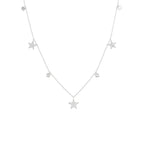 14K White Gold Diamond Star Baguette Necklace, Celestial Charm Choker, 2/5 CTW