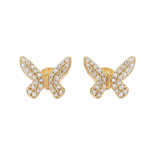 14K Gold Diamond Butterfly Stud Earrings, Nature Inspired Jewelry
