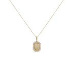 14K Yellow Gold Diamond Halo Signet Necklace, Emerald Cut Medallion