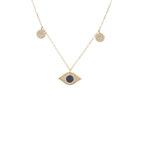 14K Gold Blue Sapphire Evil Eye Necklace, Diamond PavÃ© Pendant