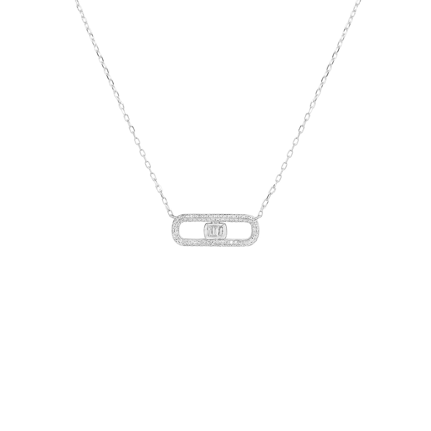 14K White Gold Baguette Diamond Pendant Necklace, Art Deco Bridal Gift