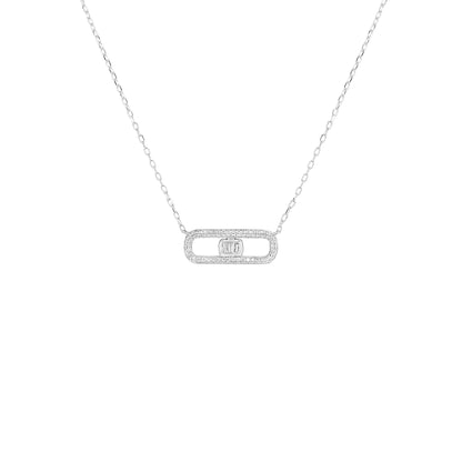 14K White Gold Baguette Diamond Pendant Necklace, Art Deco Bridal Gift