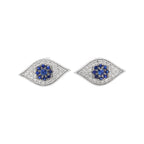 14K White Gold Blue Sapphire Evil Eye Diamond Stud Earrings
