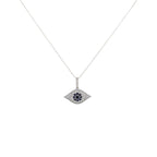14K White Gold Blue Sapphire Evil Eye Diamond Necklace