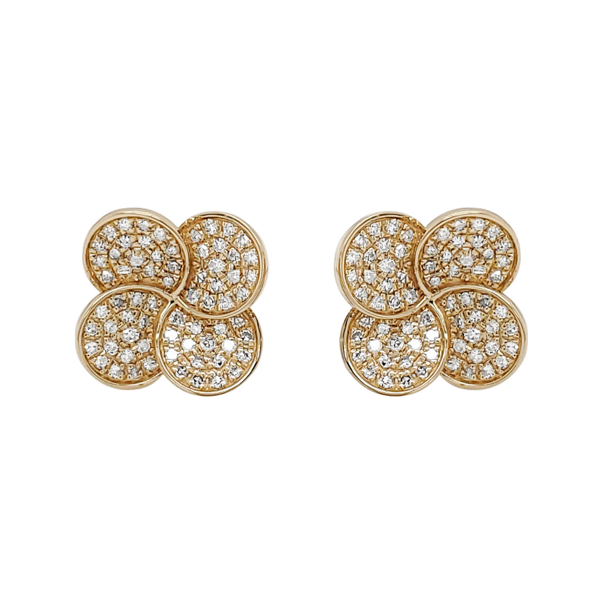 14K Yellow Gold Diamond Flower Stud Earrings, PavÃ© Floral Disks, 2/5 CTW