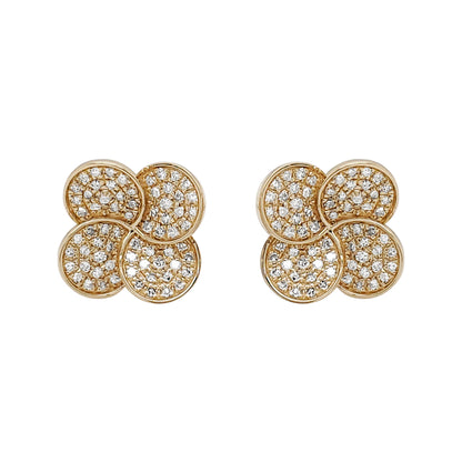 14K Yellow Gold Diamond Flower Stud Earrings, Pavé Floral Disks, 2/5 CTW