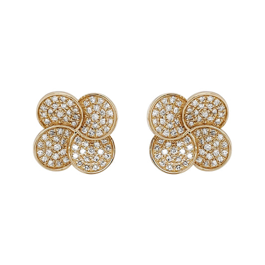 14K Yellow Gold Diamond Flower Stud Earrings, Pavé Floral Disks, 2/5 CTW