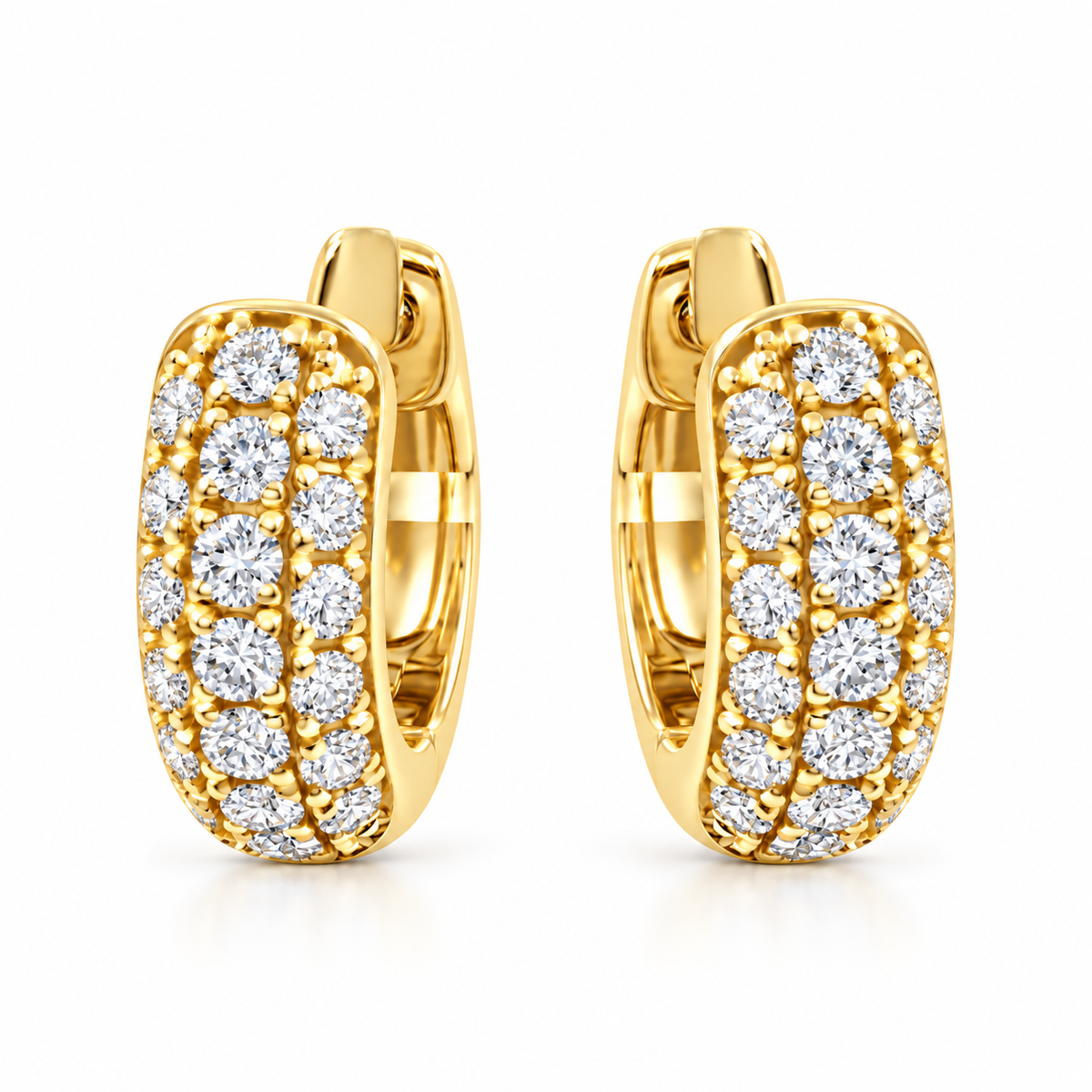 14K Yellow Gold Diamond Hoop Earrings, 2/5 CTW Pave Huggie Jewelry, Round Cut Sparkling Statement Bridal Anniversary Gift