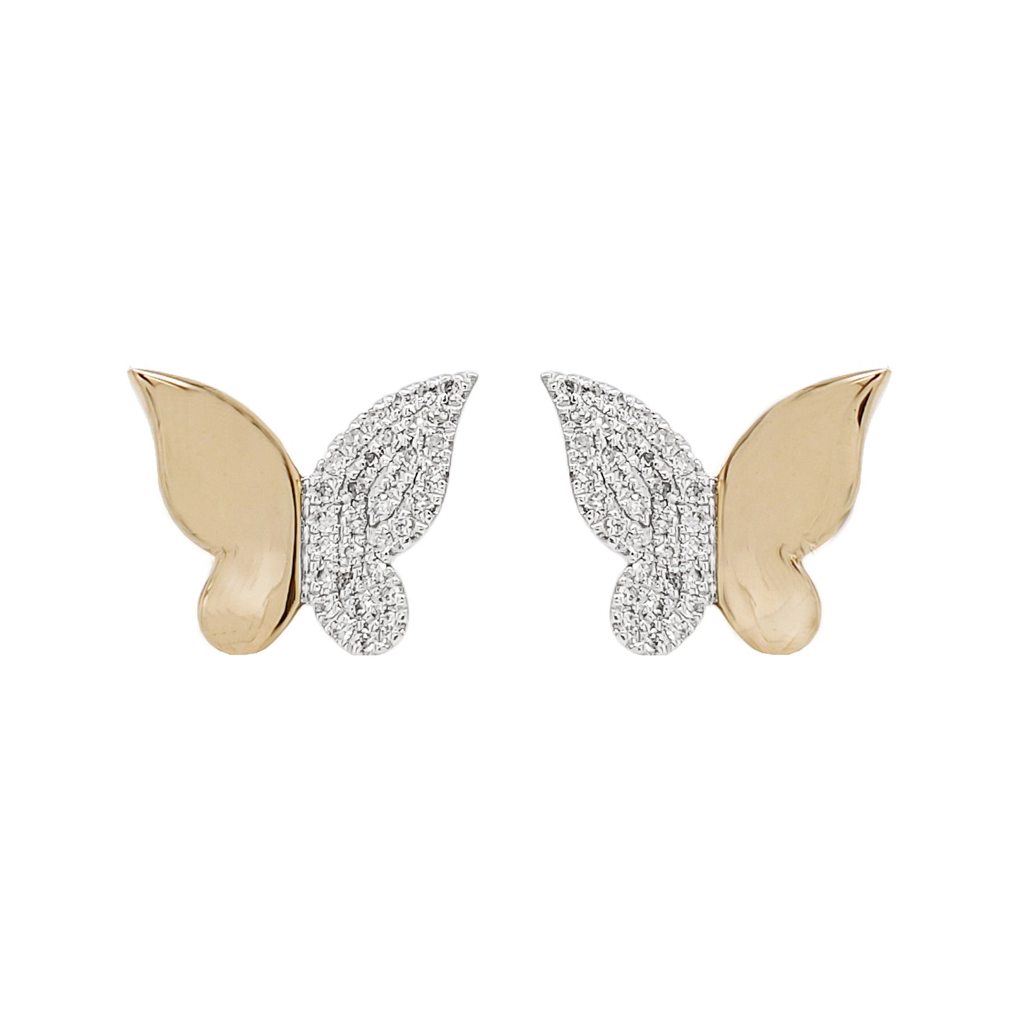 14K Gold Diamond Butterfly Earrings, Pavé Studs, Nature Jewelry