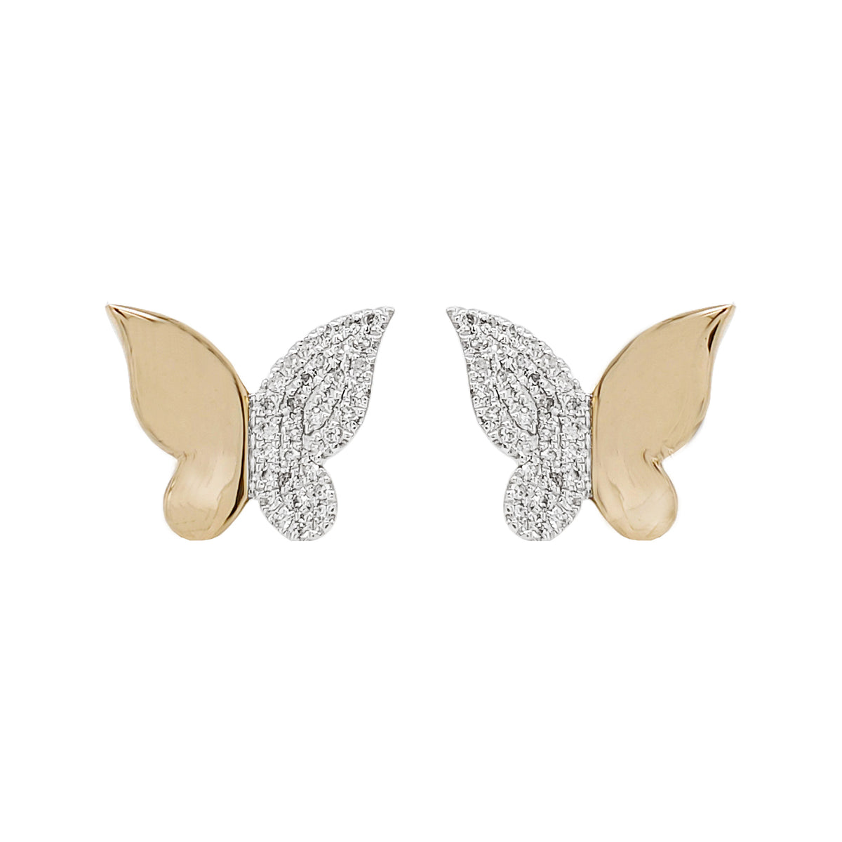 14K Gold Diamond Butterfly Earrings, PavÃ© Studs, Nature Jewelry