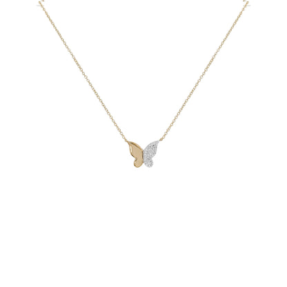14K Yellow Gold Diamond Butterfly Necklace, 18 Inch Cable Chain