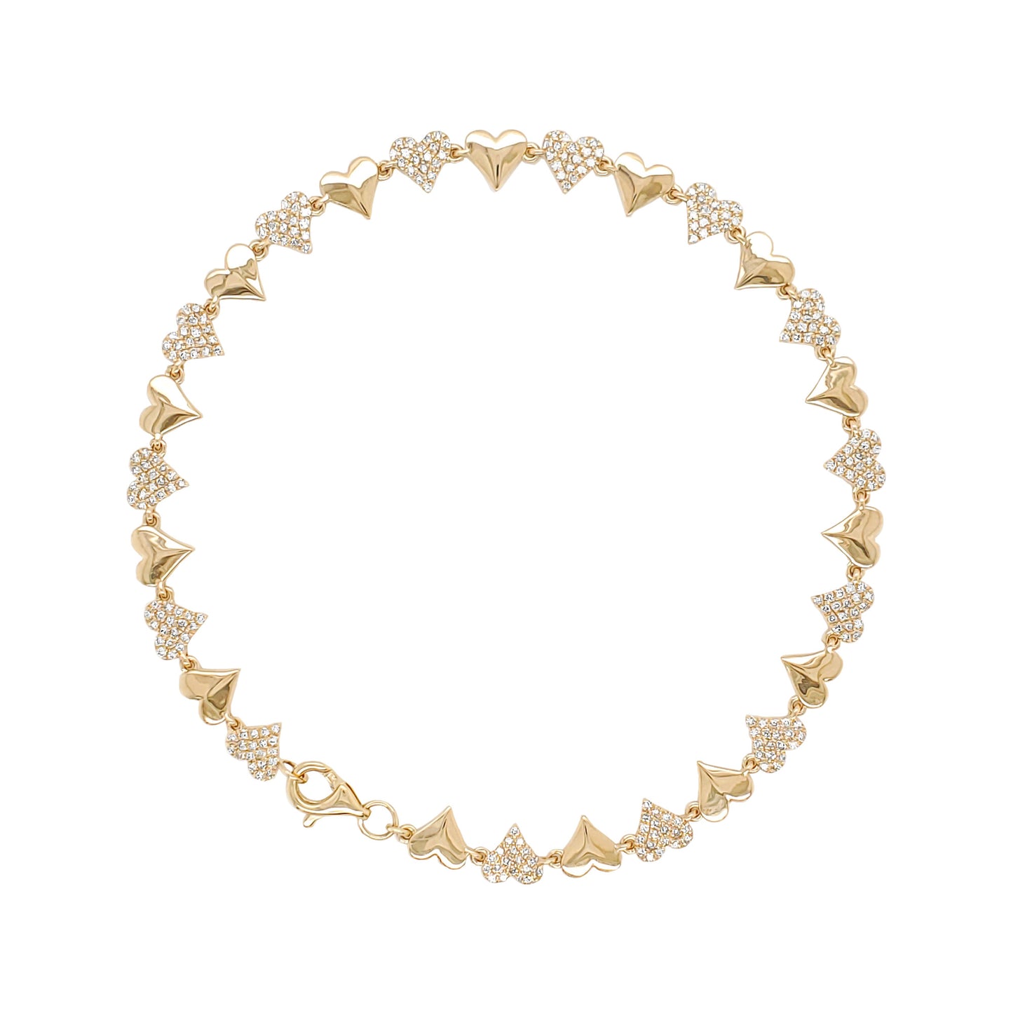 14K Yellow Gold Diamond Heart Link Bracelet, 0.60 CTW, Anniversary Gift