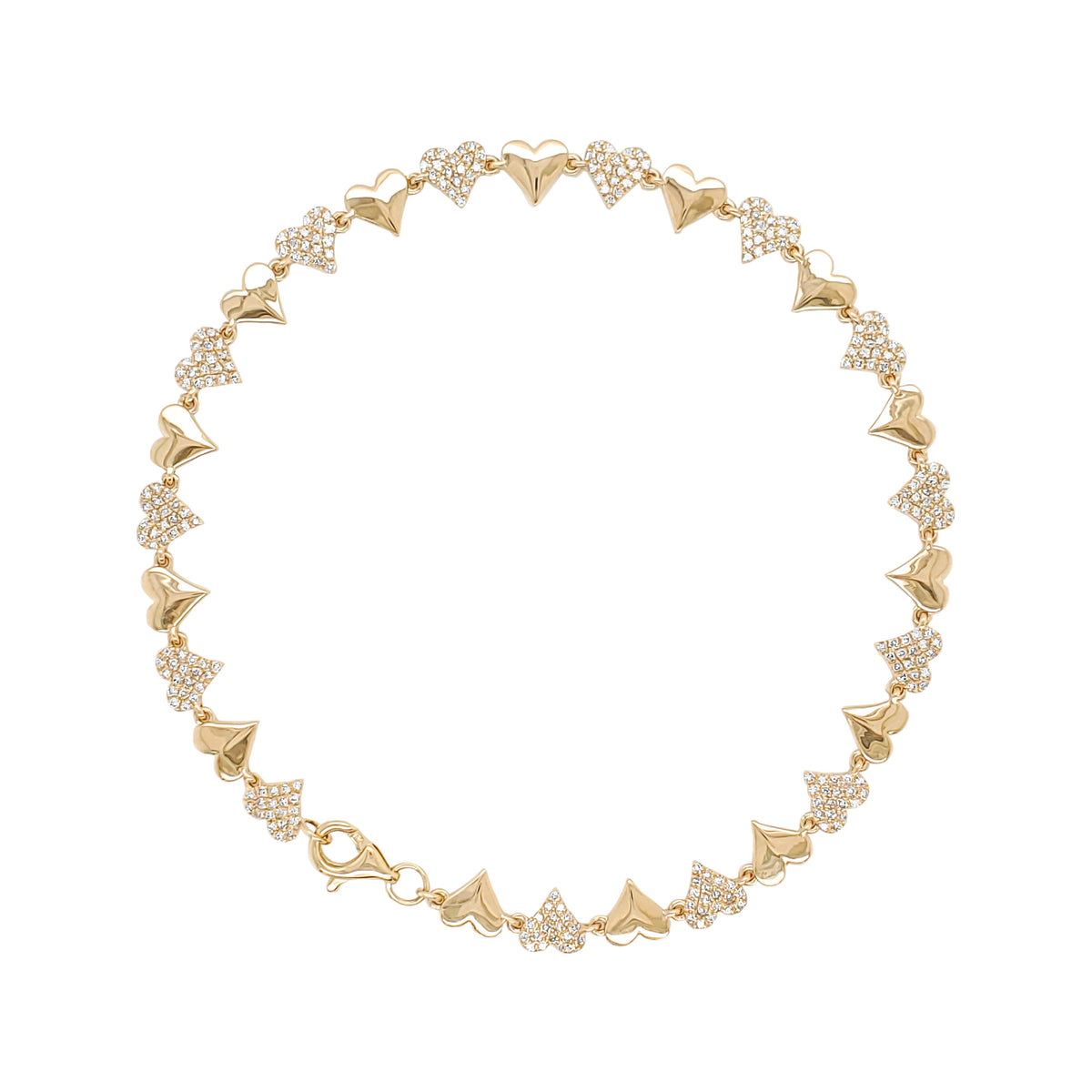 14K Yellow Gold Diamond Heart Link Bracelet, 0.60 CTW, Anniversary Gift