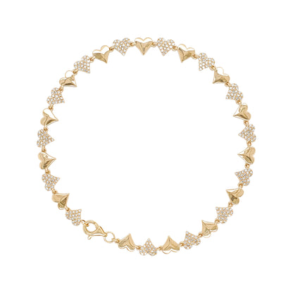 14K Yellow Gold Diamond Heart Link Bracelet, 0.60 CTW, Anniversary Gift