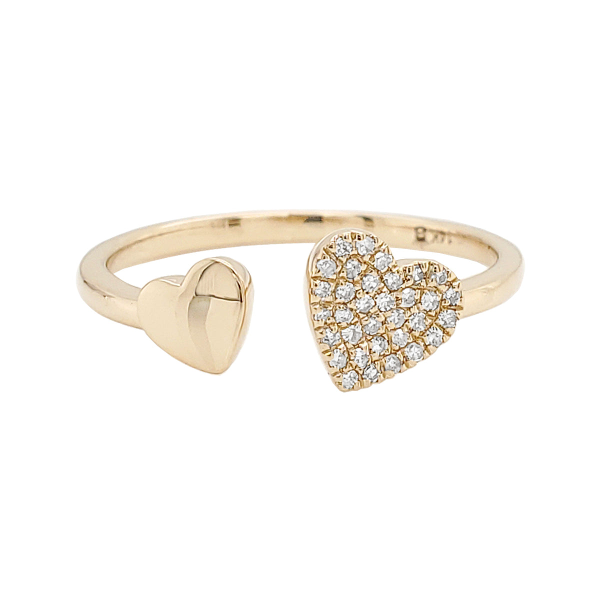 14K Yellow Gold Diamond Heart Toi et Moi Open Ring