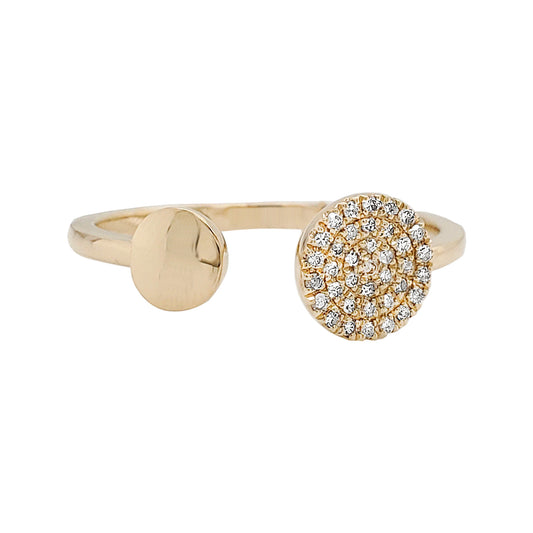 14K Yellow Gold Diamond Open Circle Ring, Geometric Bypass Band
