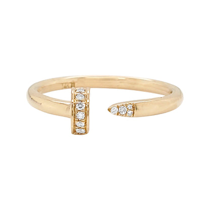 14K Yellow Gold Diamond Nail Ring, Bypass Band
