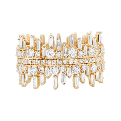 14K Yellow Gold Diamond Crown Ring, Baguette & Round Cut, 2.10 CTW