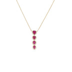 14K Gold Ruby Necklace, Diamond Pear Drop Pendant, 18 Inch Chain