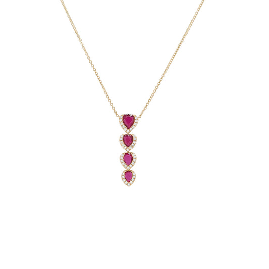 14K Gold Ruby Necklace, Diamond Pear Drop Pendant, 18 Inch Chain