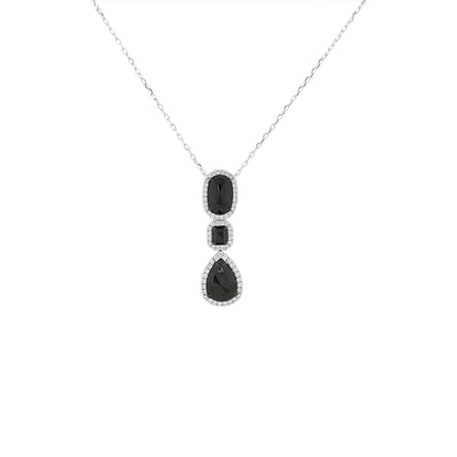14K White Gold Halo Black Diamond Drop Necklace 4 2/5 CTW