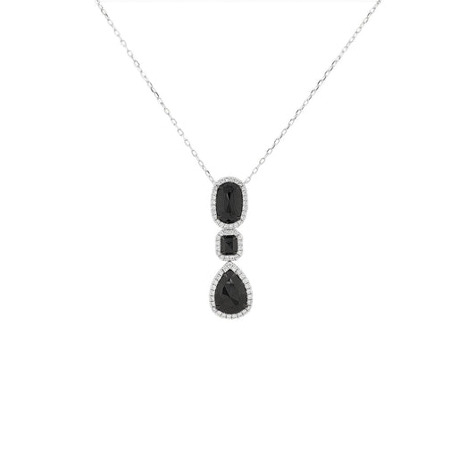 14K White Gold Halo Black Diamond Drop Necklace 4 2/5 CTW