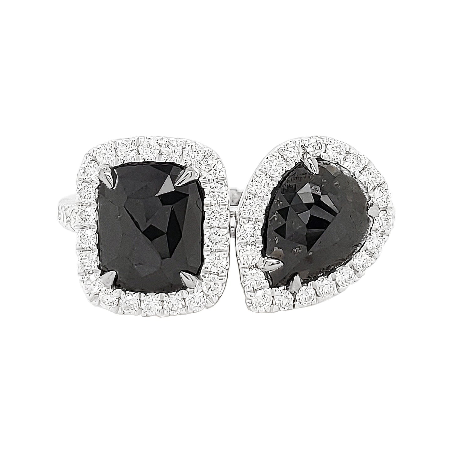 Black Diamond Ring | 14K Gold Halo, Cushion-Pear Cut