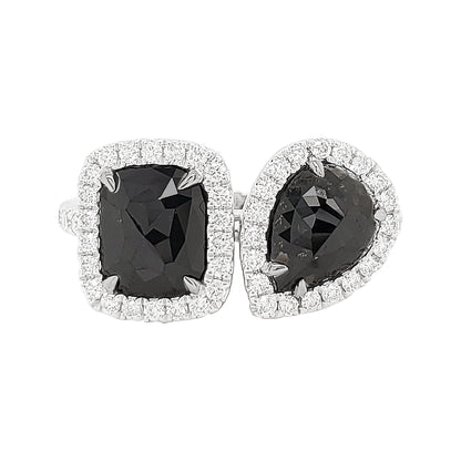 Black Diamond Ring | 14K Gold Halo, Cushion-Pear Cut