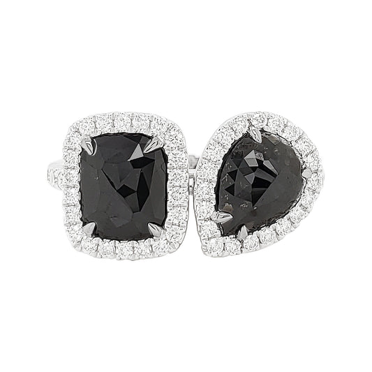 Black Diamond Ring | 14K Gold Halo, Cushion-Pear Cut