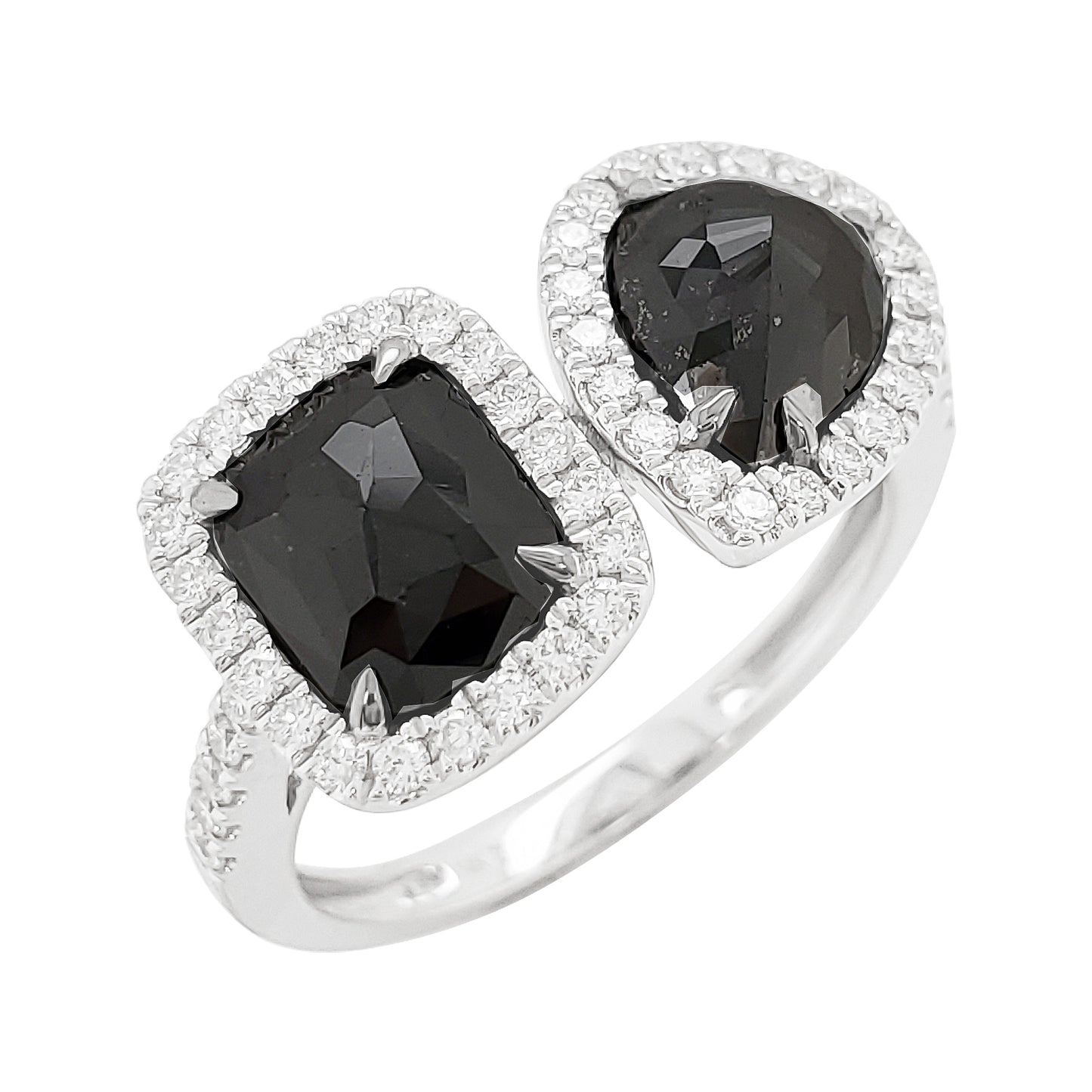 Black Diamond Ring | 14K Gold Halo, Cushion-Pear Cut