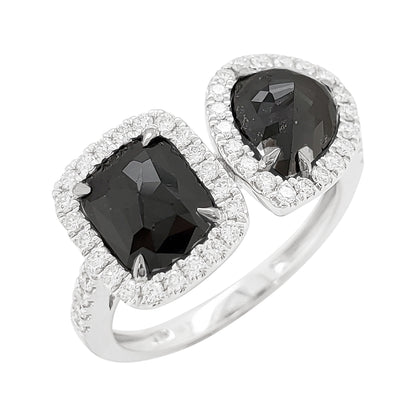 Black Diamond Ring | 14K Gold Halo, Cushion-Pear Cut