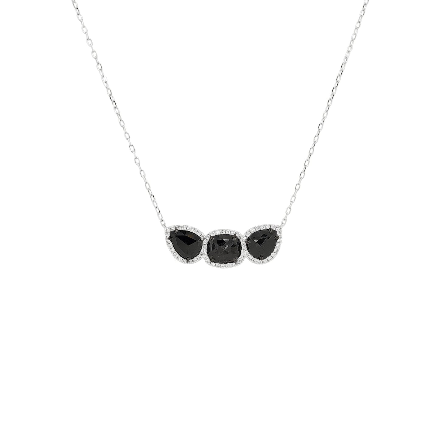 3.4 CTW Black Diamond Halo Necklace: 14K White Gold Cushion & Pear