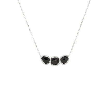3.4 CTW Black Diamond Halo Necklace: 14K White Gold Cushion & Pear