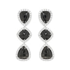 7.3 CTW Black Diamond Halo Drop Earrings | 14K Gold
